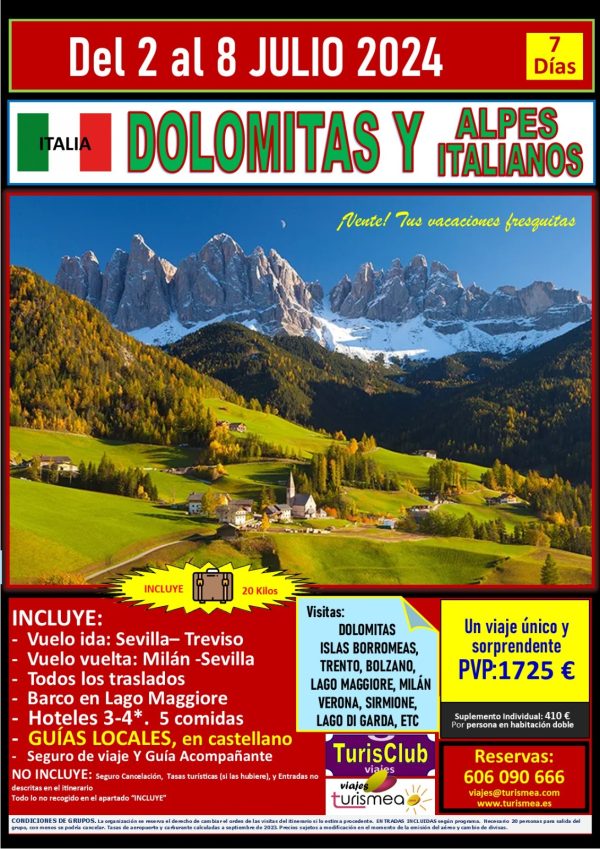 DOLOMITAS Y ALPES ITALIANOS – 2 AL 8 DE JULIO 2024