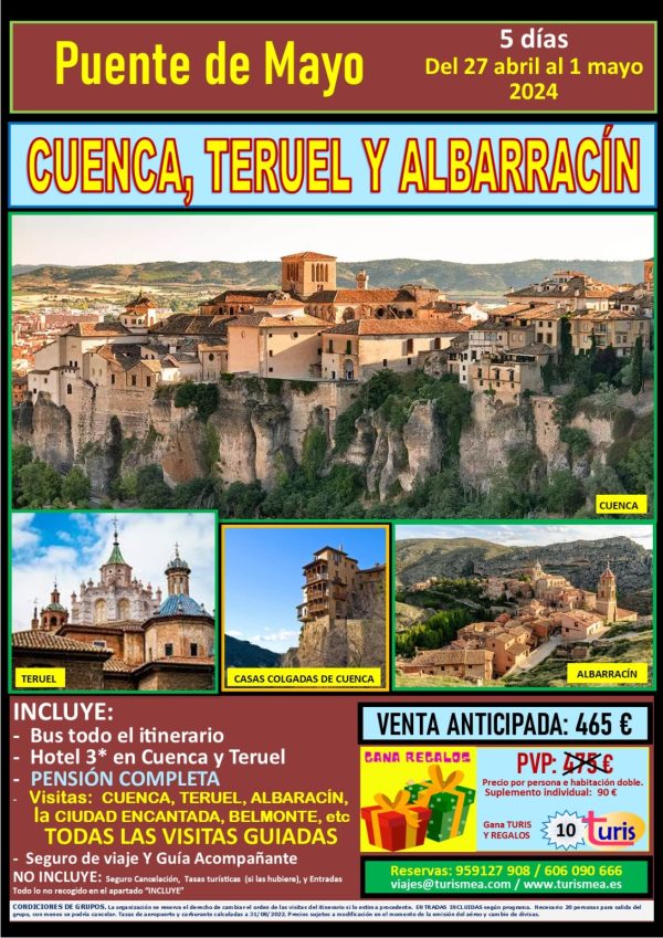 CUENCA, TERUEL Y ALBARRACÍN – 27 DE ABRIL AL 1 DE MAYO 2024